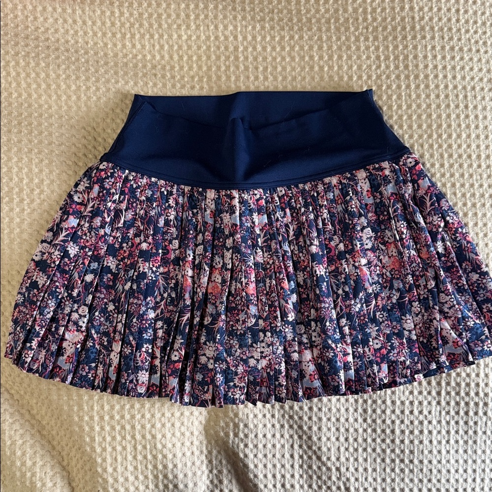 aerie Navy Floral Pleated Skater Skirt